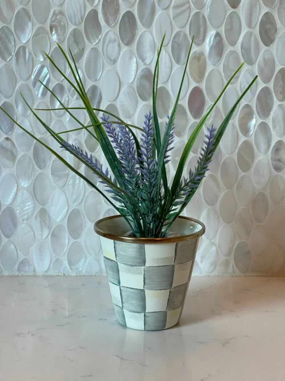 MacKenzie-Childs Sterling Check Herb Pot Planter Vase Cachepot -New